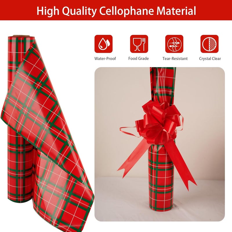 CMFYHM Christmas Cellophane Wrap Roll (34" x 100’Ft) 3 Mil Thicken Long Film Gift Wrappings for Baskets, Box,Wine, Christmas Decor(Red,Green,White) - Image 4